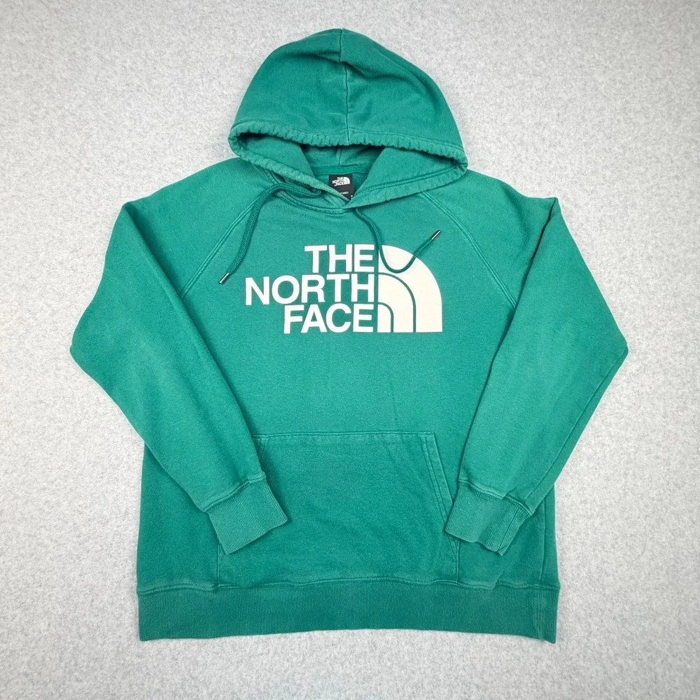 The North Face Womens Green Logo Pullover Hoodie Sweatshirt Size Medium